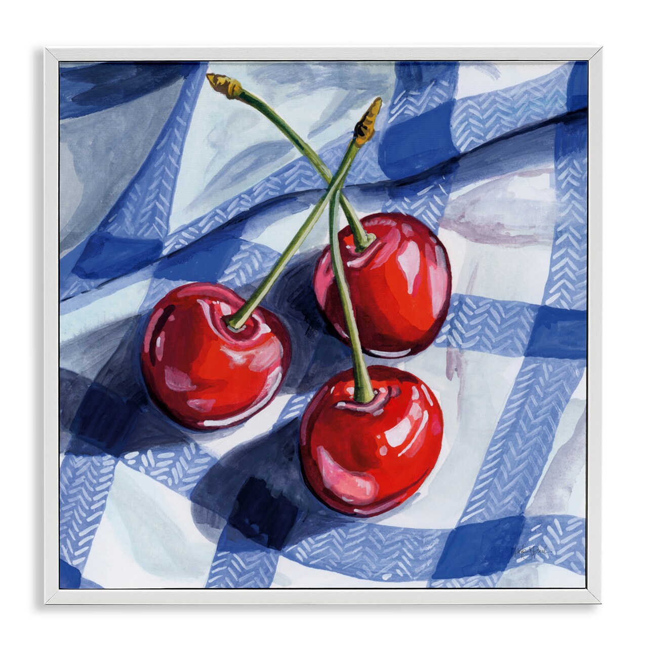 Stupell Industries Three Picnic Cherries on Gingham Framed Giclee, design by Kate Jarvik Birch